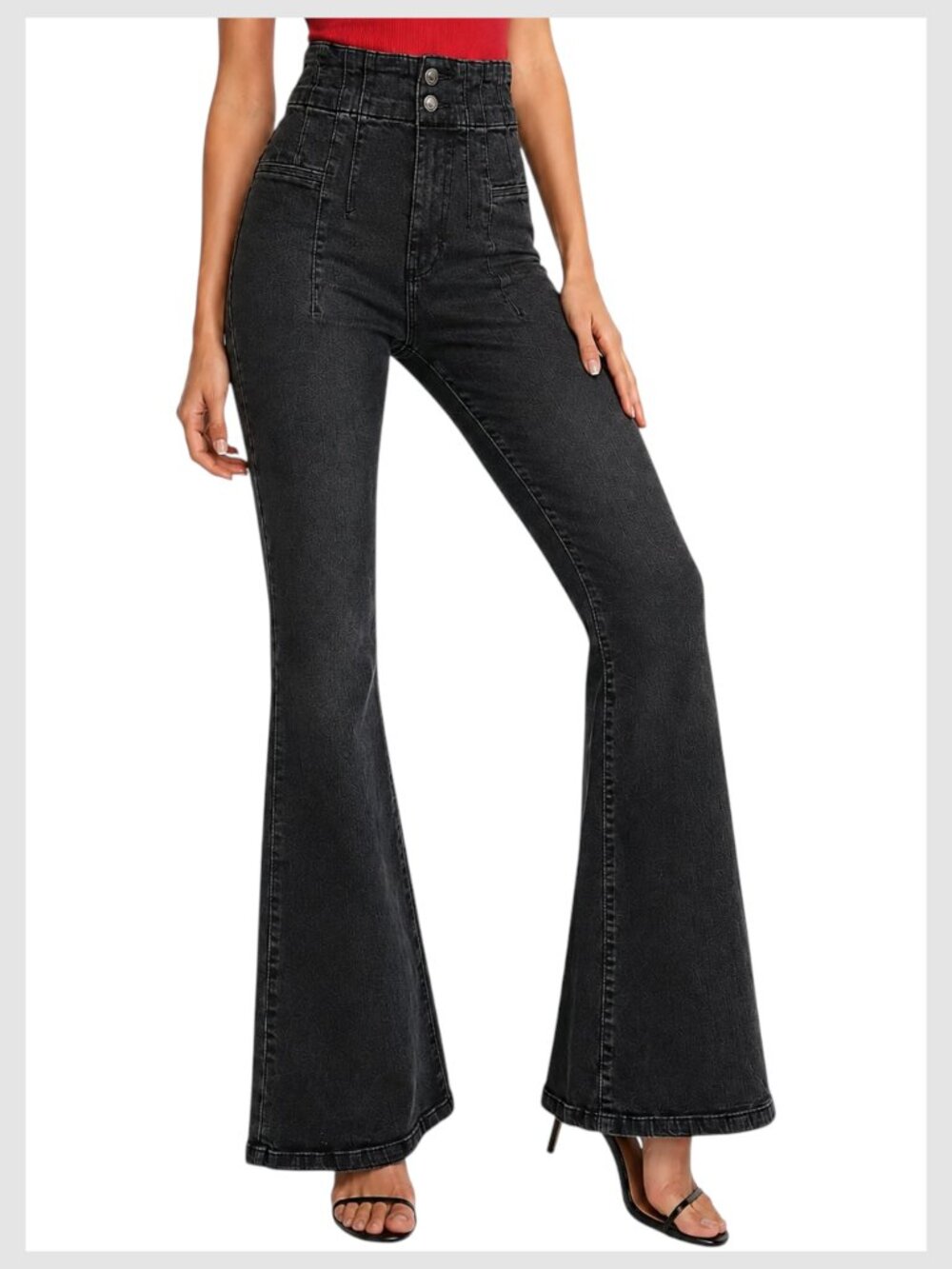Free People We The Free Jayde Flare Jeans Black Onyx Corset Waist 28